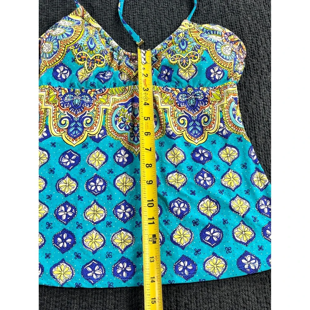 Trina Turk Womens Turquoise Yellow Paisley Tankini Swimsuit Set Size 8
